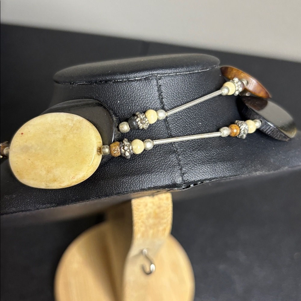 Vintage Brass & Bone Necklace Retro Tribal Bohocore Brown Brass Beaded - Picture 4 of 7